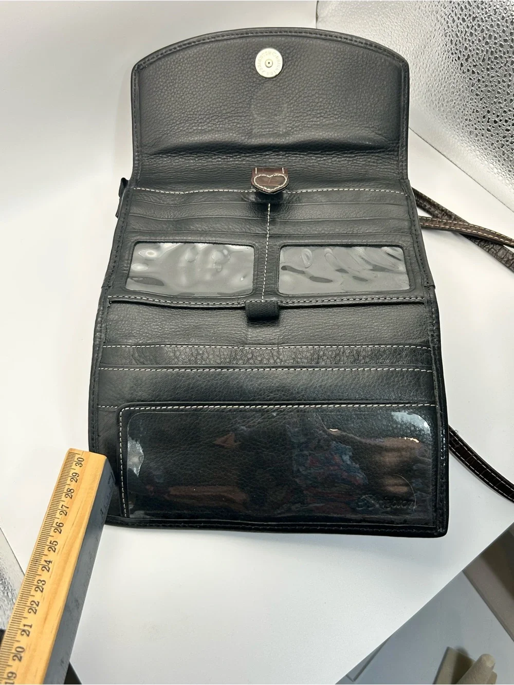 Brighton Vintage Pebble Leather Crossbody Purse Two-tone Black Brown Organizer - Picture 9 of 16